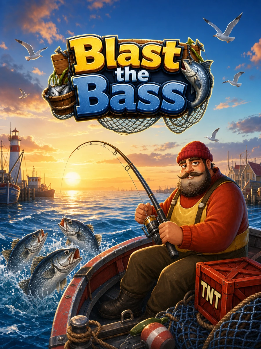 Decorative vertical Blast the Bass artwork with the exact game logo